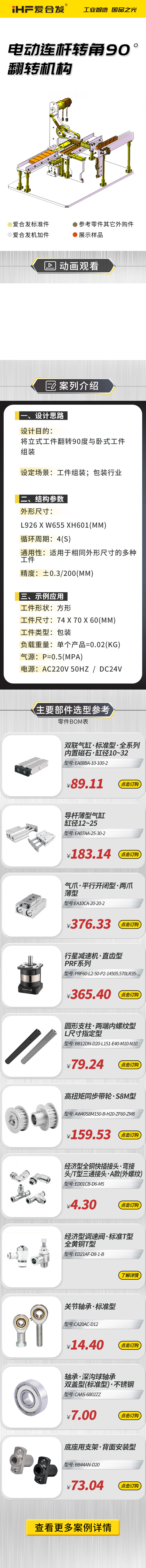 愛合發案例（lì）介紹：電動連杆轉角（jiǎo）90°翻轉機構！